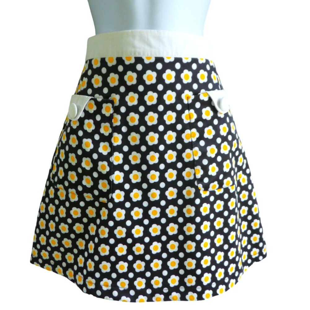 Vintage Style Smak Parlour Mod Mini Skirt Kaleidoscope Flowers Zip Back Stretch